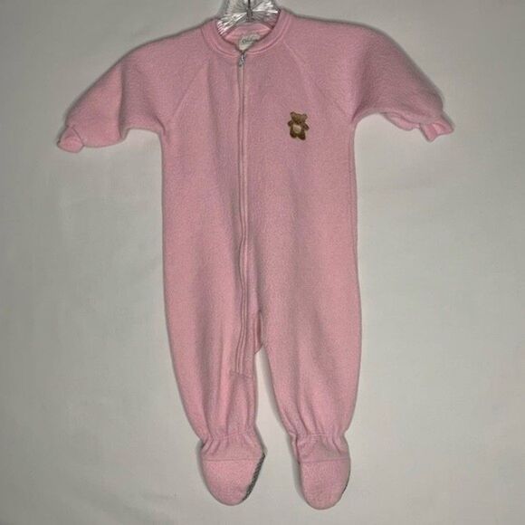 Vintage Carters Pink Full Zip One Piece Sleeper Footed Pajamas Teddy Embroidered - Picture 2 of 6